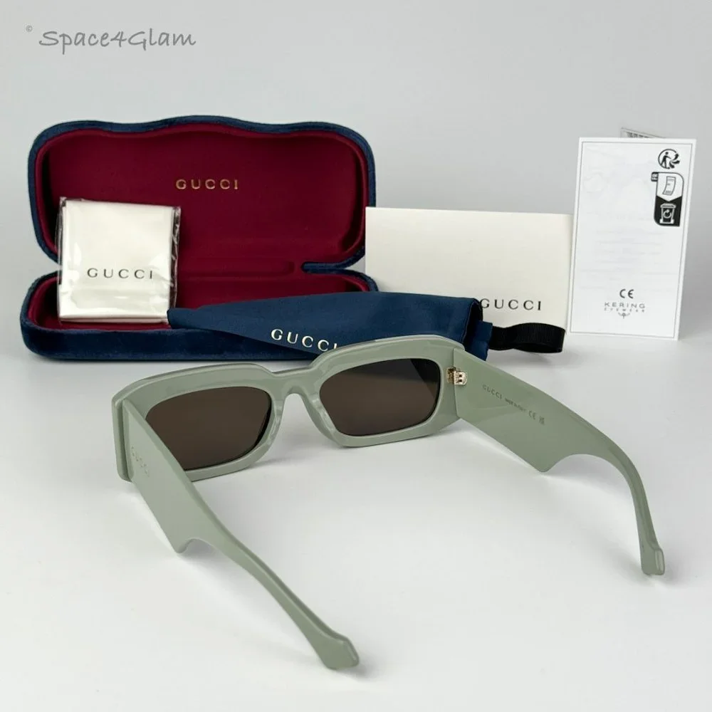 BRAND NEW Gucci GG1426S 004 Solid Sage Brown Unisex Rectangle Sunglasses